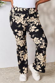 Heimish Full Size High Waist Floral Flare Pants Black Taupe 3XL