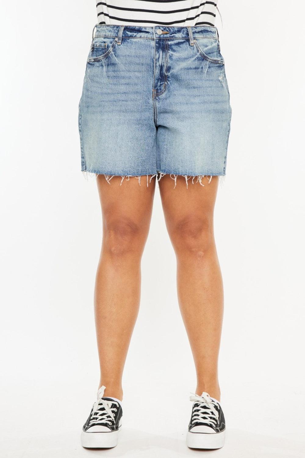 Kancan Full Size Raw Hem High Waist Denim Shorts Denim Shorts
