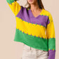 BiBi Stitch Detail Mardi Gras Stripes Sweater - DAVERRI FASHIONS