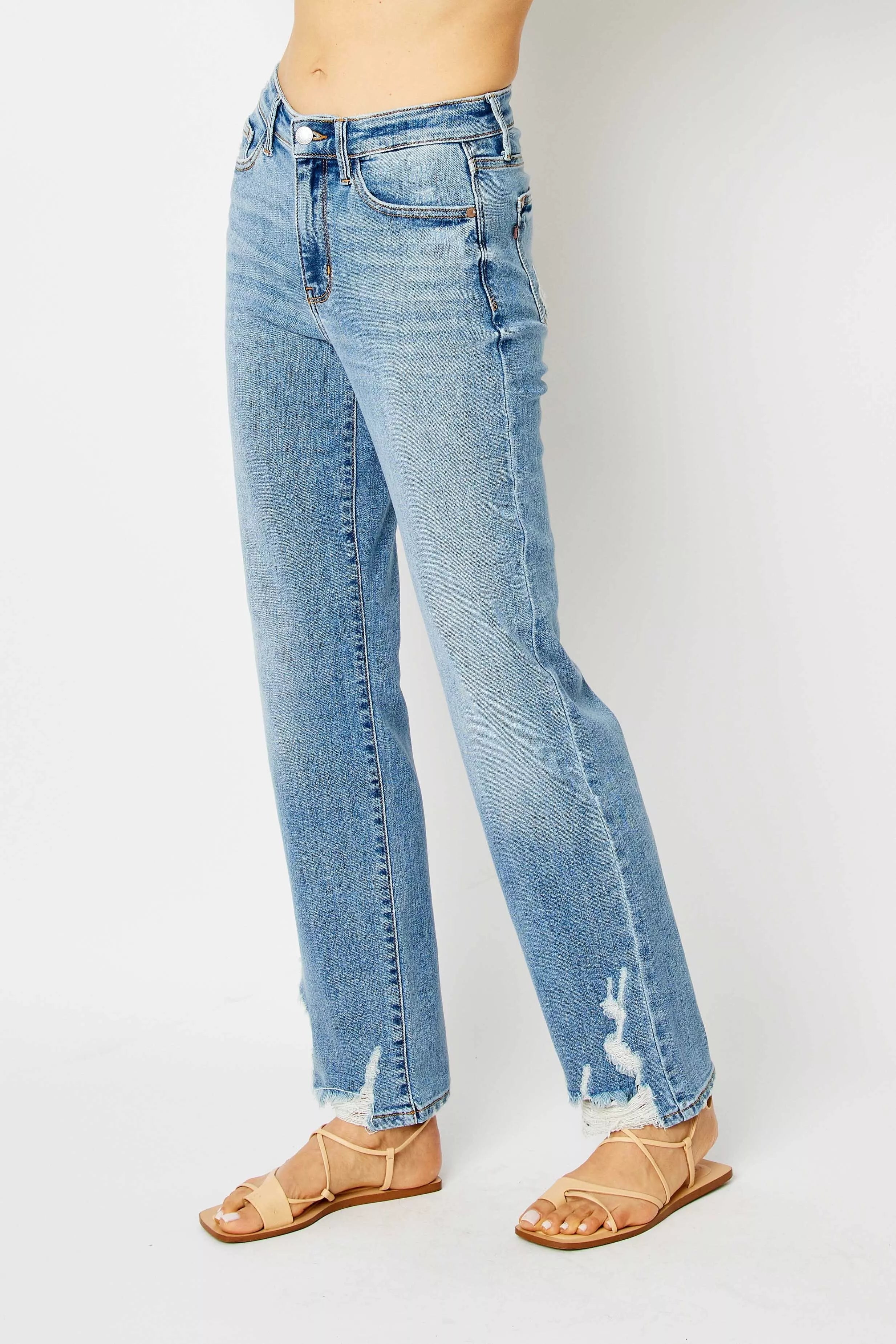 Judy Blue Full Size High Waist Straight Jeans with Heavy Destroy Plus Size | Jeans Daverri Fashions