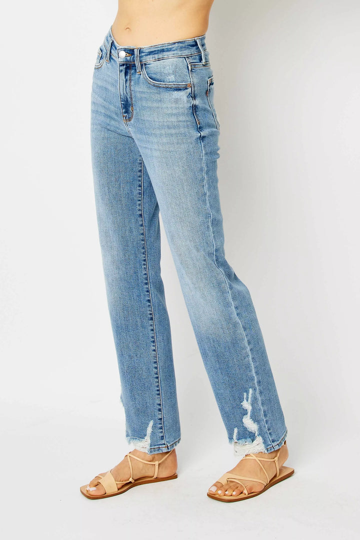 Judy Blue Full Size High Waist Straight Jeans with Heavy Destroy Plus Size | Jeans Daverri Fashions