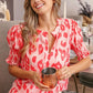BiBi Leopard Smocked Short Sleeve Blouse Peach Coral Blouses