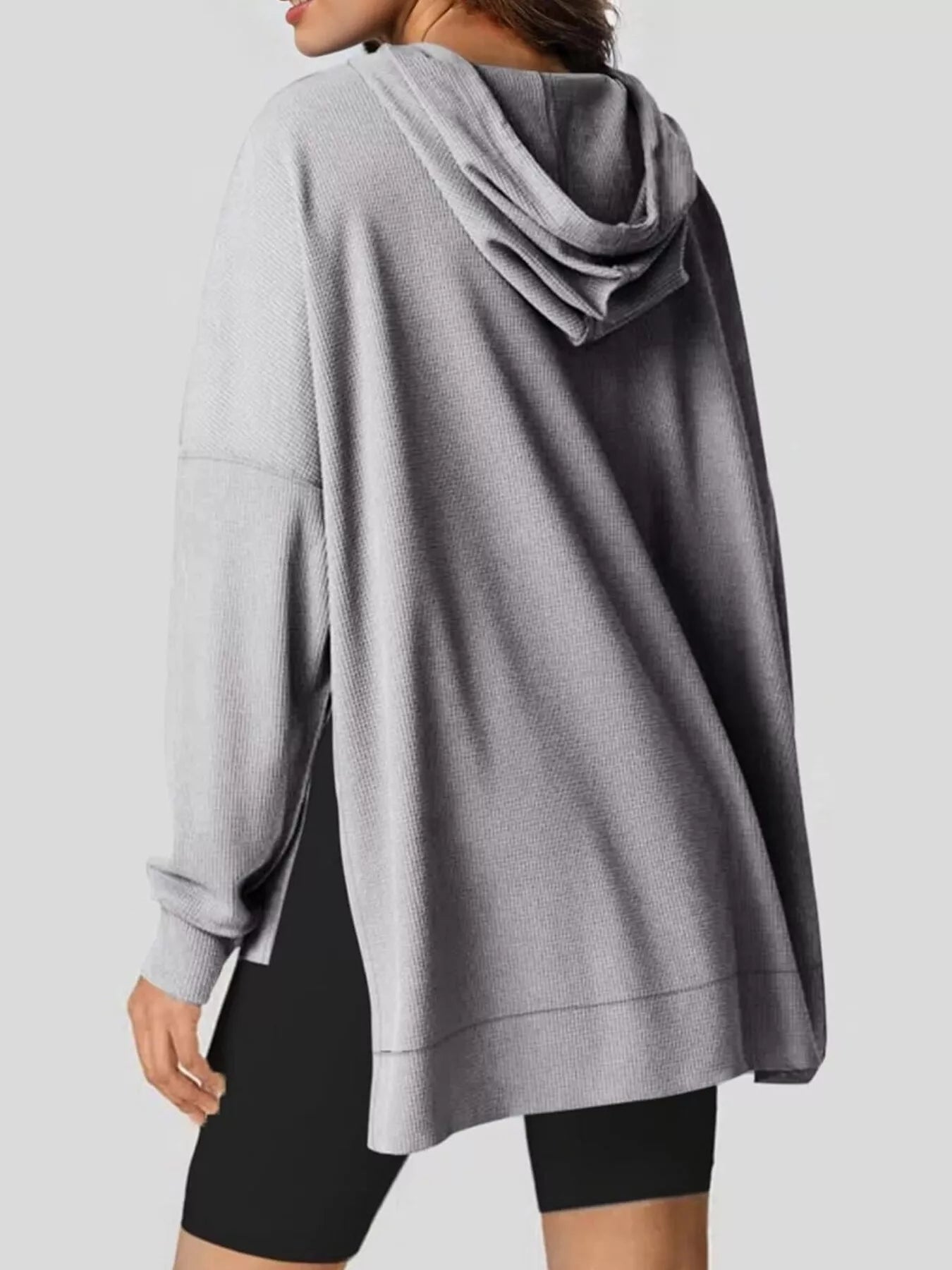 Daverri Fashions oversized heather gray ribbed knit hoodie