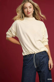 ECRU Umgee Ribbed Drawstring Hem Knit Top | Tops Daverri Fashions