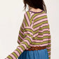 Daverri Fashions Striped Waffle Texture Notched Neck Long Sleeve Top - DAVERRI FASHIONS