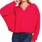Vibrant red Zenana French terry collared cropped hoodie