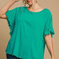 Umgee Full Size Raw Hem Ruffle Short Sleeve Blouse Plus Size Blouses