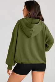 Pocketed Half Zip Long Sleeve Hoodie | Hoodies Daverri Fashions