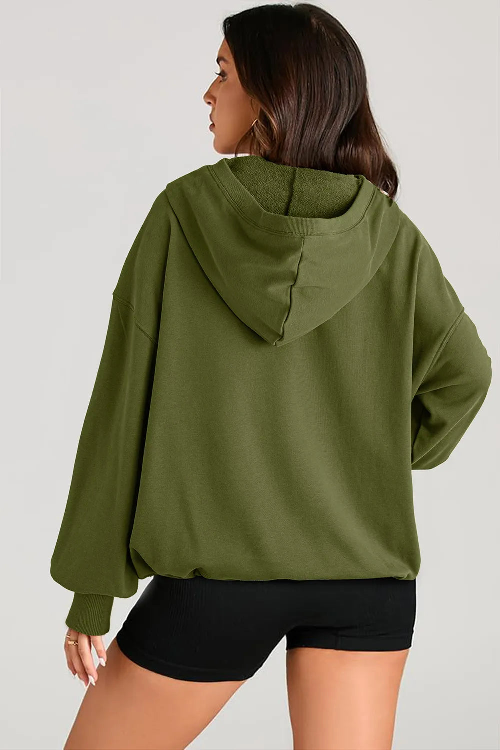 Pocketed Half Zip Long Sleeve Hoodie | Hoodies Daverri Fashions
