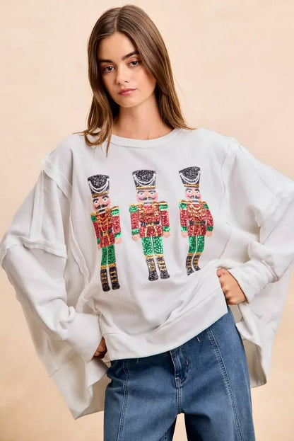 BiBi Christmas Sequin Nutcrackers Embroidery Sweatshirt - DAVERRI FASHIONS