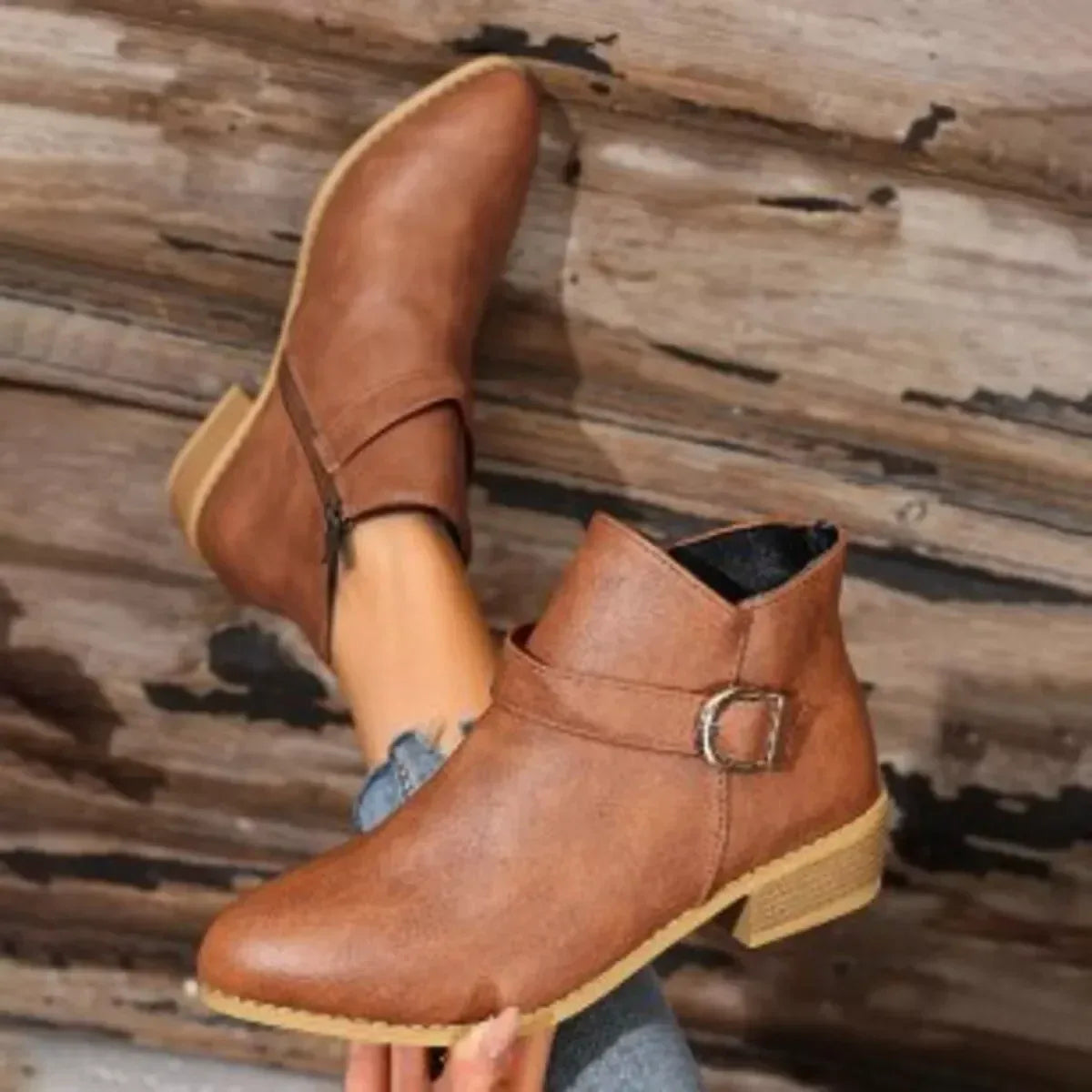 Side Zip Point Toe Block Heeled Ankle Boots - DAVERRI FASHIONS