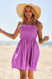 Davi & Dani Smocking Halter Neck Tie Open Back Mini Dress | Mini Dresses Daverri Fashions