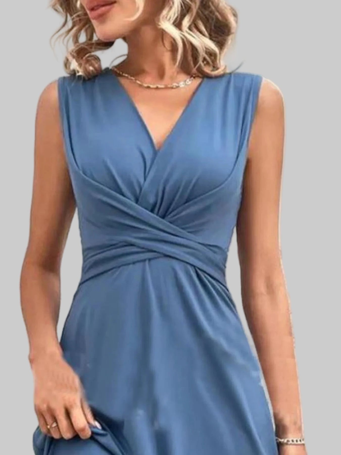 Surplice Sleeveless Wrap Dress | Knee Length Dresses Daverri Fashions