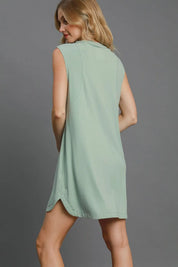 Umgee Round Neck Sleeveless High-Low Curved Hemline Mini Dress | Daverri Fashions