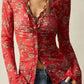 Floral Button-Front Shirt with Bell Sleeves - DAVERRI FASHIONS