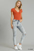 Umgee 5-Pockets Distressed Detail Stretch Denim Skinny Jeans with Unfinished Hem LT. DENIM Jeans
