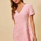 SO ME floral jacquard fit and flare mini dress in soft pink lace with puffed sleeves and V-neckline