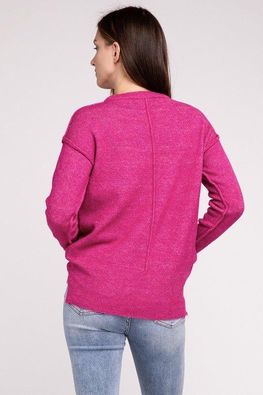 Zenana Hi-Low Hem Round Neck Sweater Sweaters