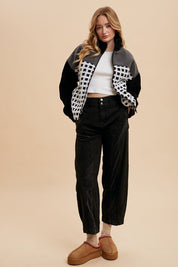 Annie Wear Plaid Zip Up Drop Shoulder Sherpa Jacket Tops