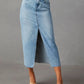 Raw Hem Front Slit Denim Midi Skirt - DAVERRI FASHIONS
