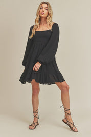 Aemi + Co Ruffled Hem Square Neck Balloon Sleeve Mini Dress