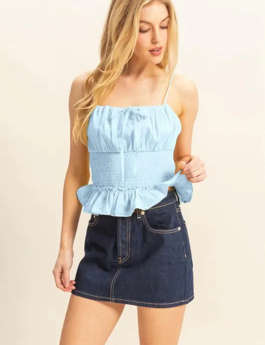 L.BLUE HYFVE Poplin Smocked Waist Summery Cami Top | Daverri Fashions