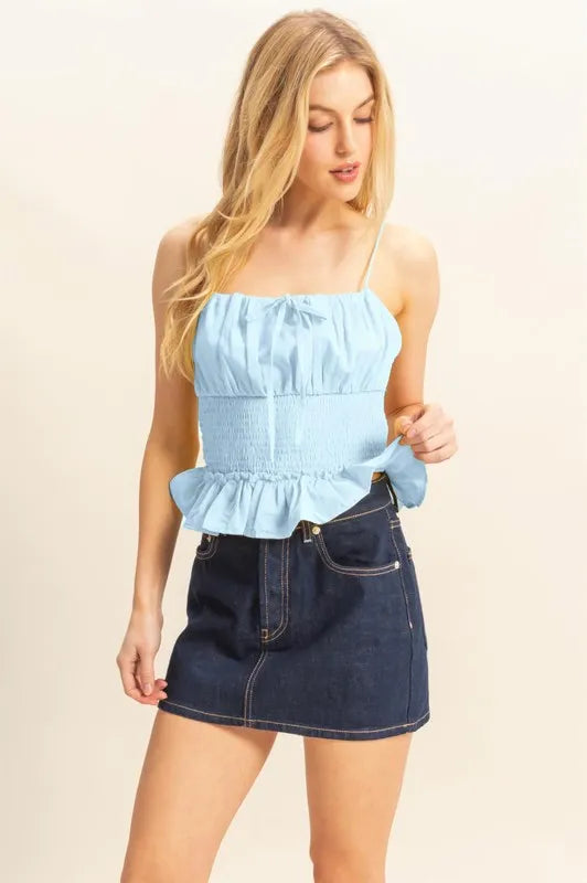 HYFVE Poplin Smocked Waist Summery Cami Top L.BLUE