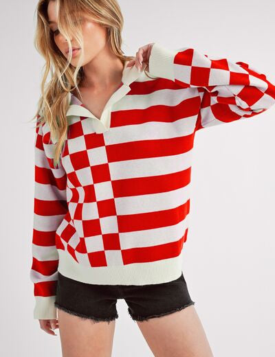 Aemi + Co Striped & Checkered Drop Shoulder Sweater