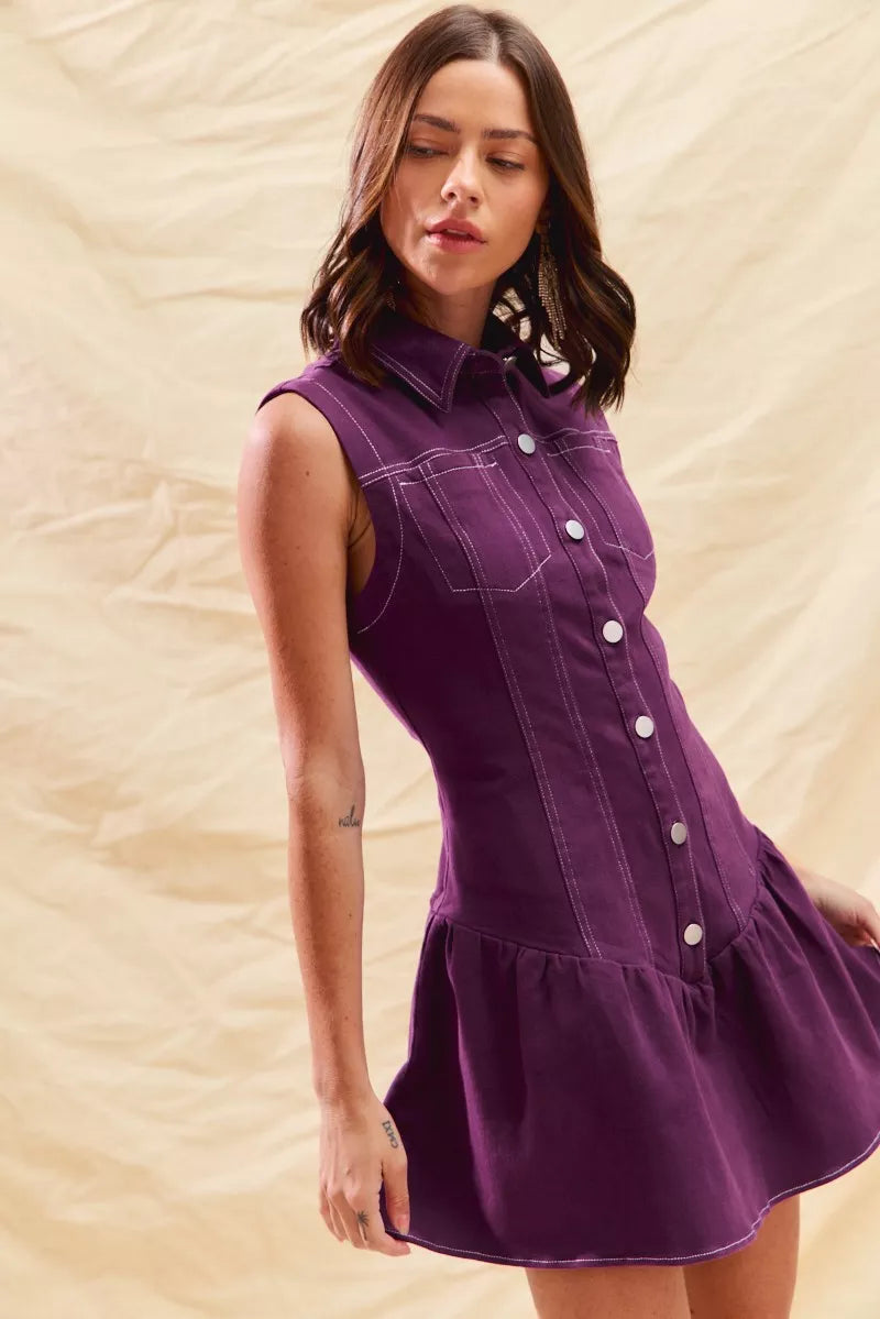 SO ME Button Down Sleeveless Collared Game Day Mini Dress | Mini Dresses Daverri Fashions