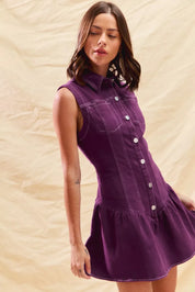 SO ME Button Down Sleeveless Collared Game Day Mini Dress | Mini Dresses Daverri Fashions