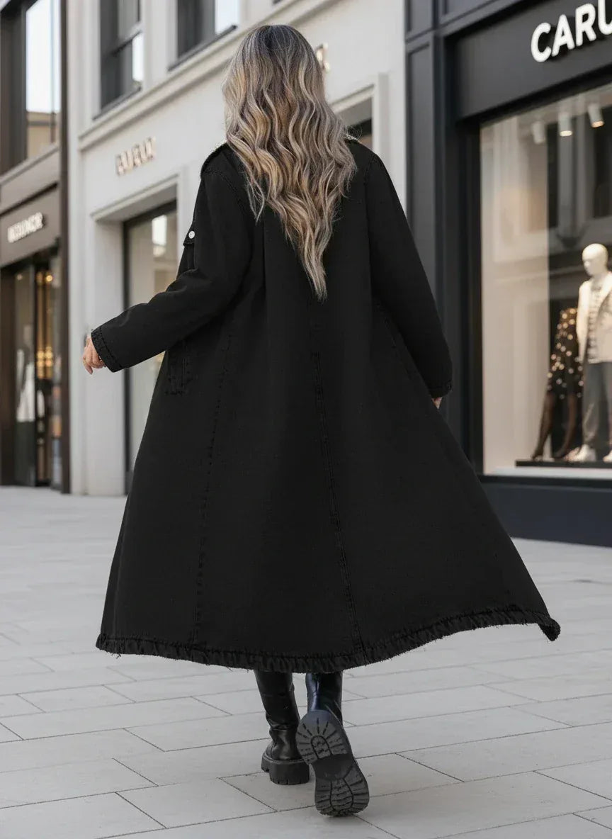 Daverri Fashions Sherpa Lined Longline Denim Jacket - DAVERRI FASHIONS