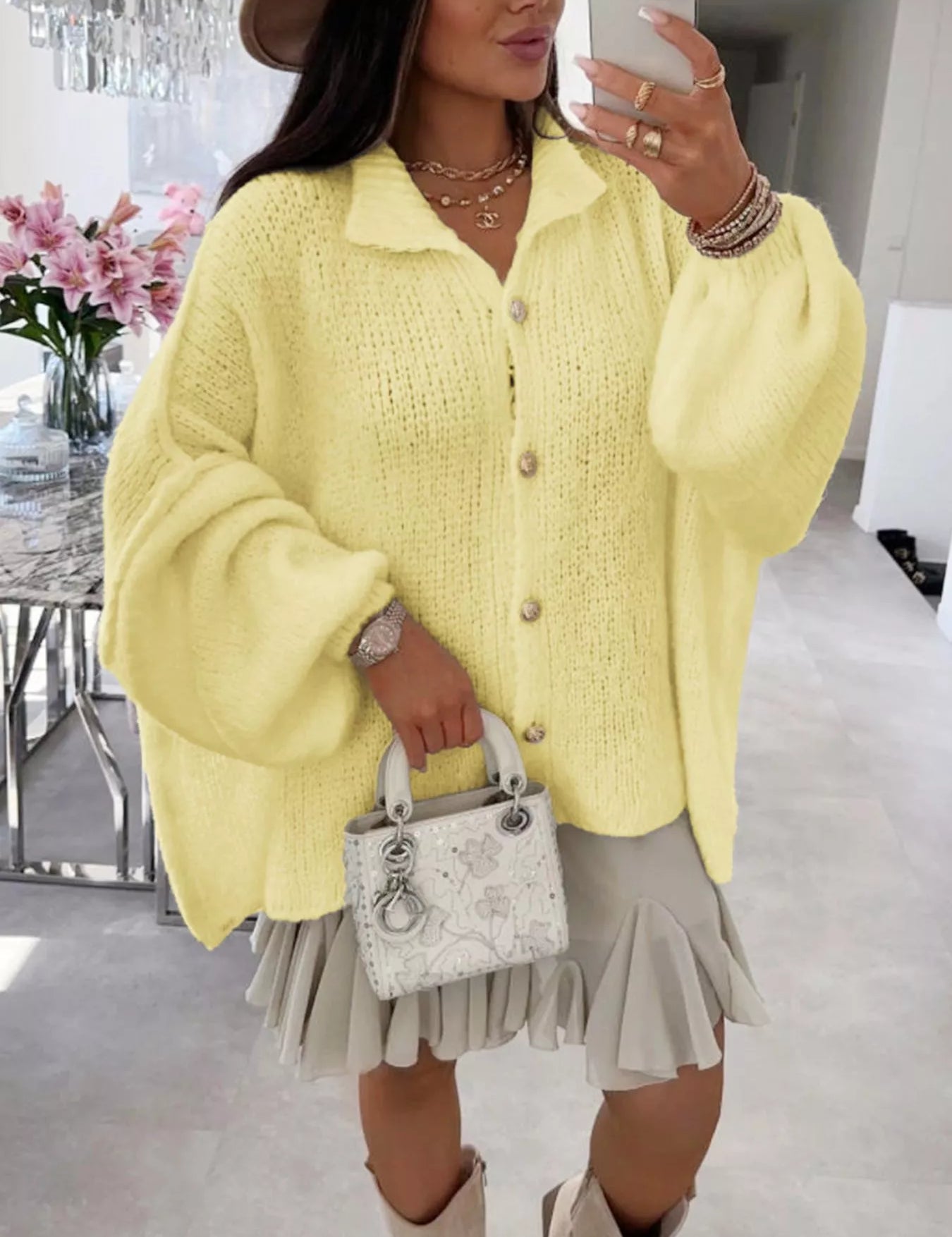 Oversized Knit Button-Down Batwing Sleeve Cardigan | Cardigans Daverri Fashions