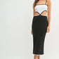 MABLE Black Ribbed Knit Color Block Cutout Midi Dress - DAVERRI FASHIONS