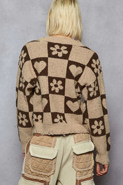 POL V-Neck Heart Pattern Checkered Sweater | Sweaters Daverri Fashions