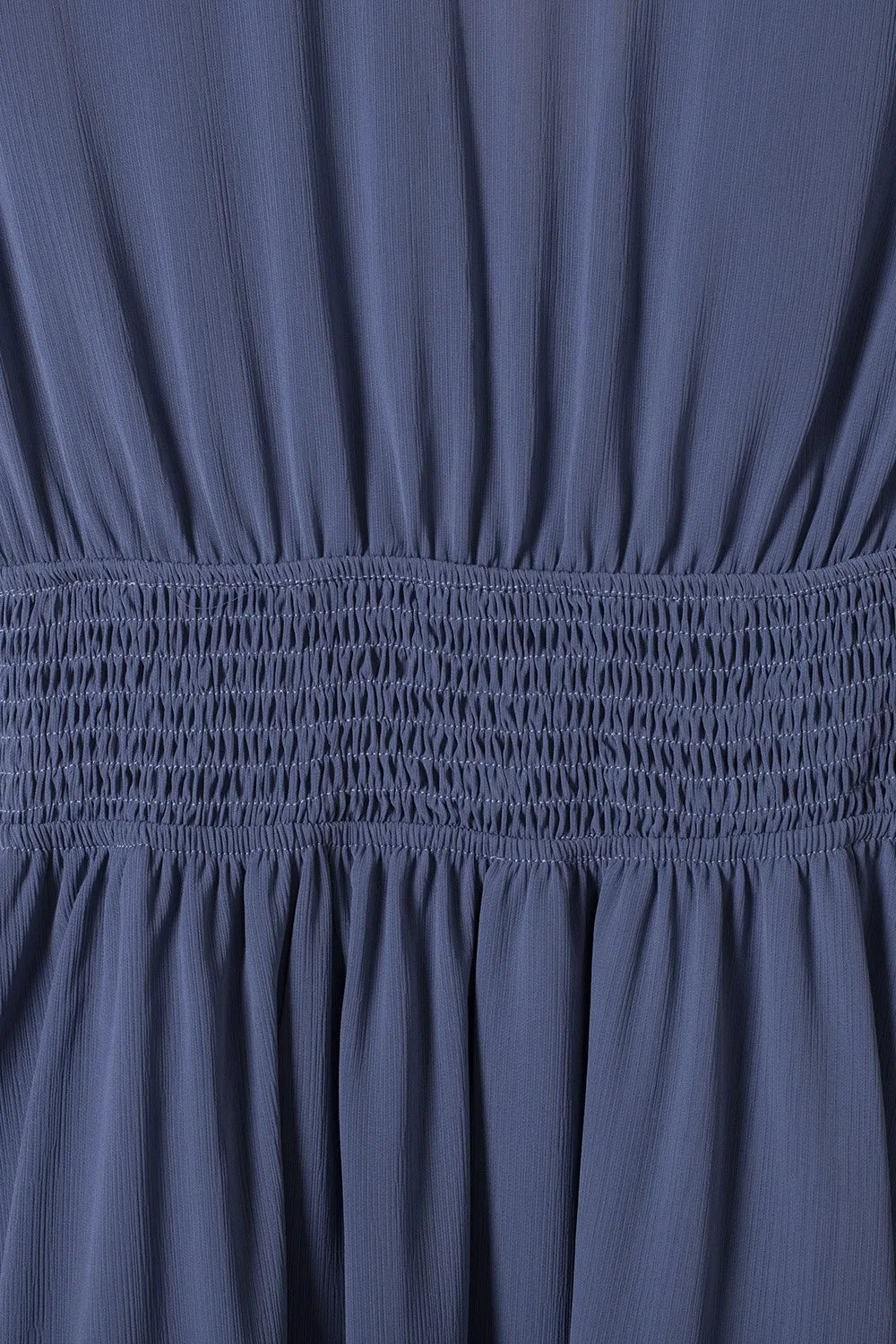 Navy blue smocked waistband on Tie-Front Mini Dress