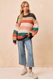 BiBi Stripes Color Block Chunky Sweater | Sweaters Daverri Fashions