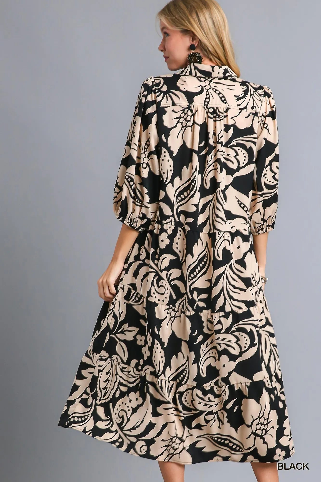Umgee Floral Print Tiered Midi Dress Midi Dresses
