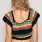 POL Openwork Ethnic Pattern Square Neck Cropped Knit Top Tops