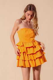 SO ME Strapless Ruffle Layered Game Day Cheer Up Dress | Daverri Fashions