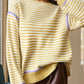 Cozy striped round neck long sleeve sweater in yellow and white