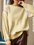 Cozy striped round neck long sleeve sweater in yellow and white