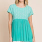 Lime 'N' Chili Full Size Embroidered Short Sleeve Pleated Babydoll Top Plus Size