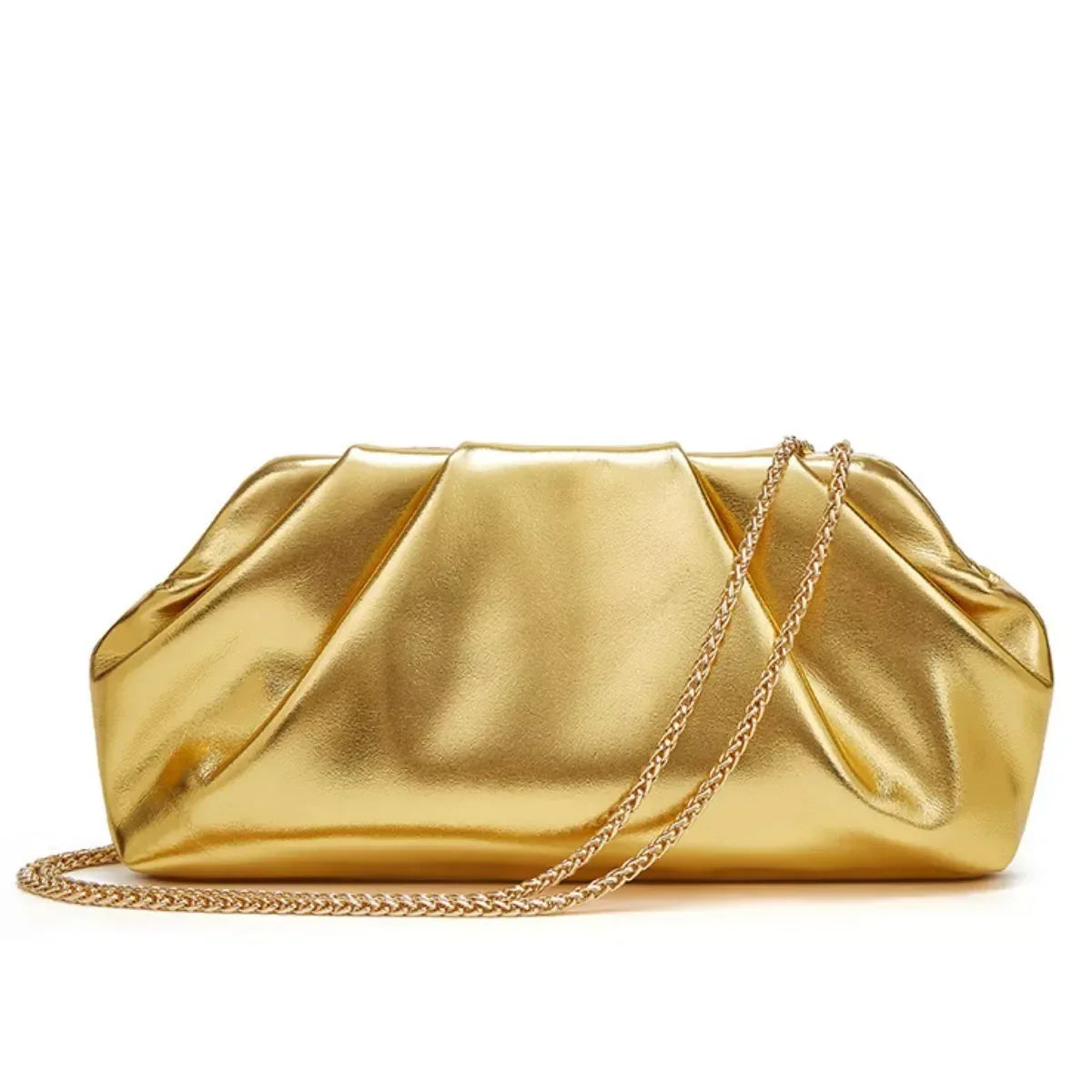 Ruched Shoulder Bag with Chain Strap - DAVERRI FASHIONS