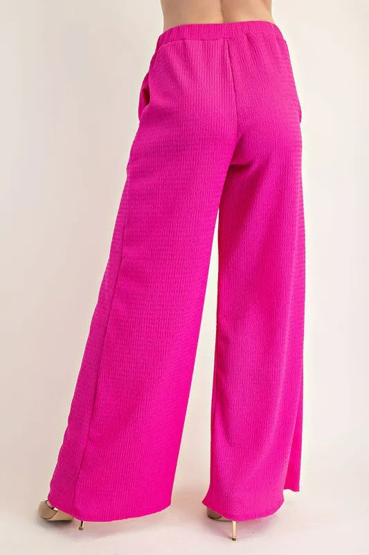 Celeste Textured Wide-Leg Pants with Pockets Pants