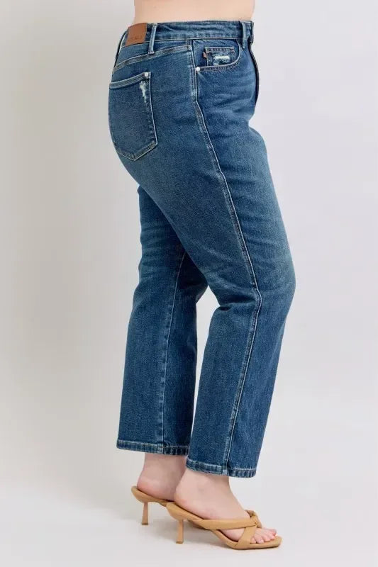 Judy Blue Full Size High Waisted Rigid Magic Non-destroy Straight Leg Jeans Plus Size - DAVERRI FASHIONS