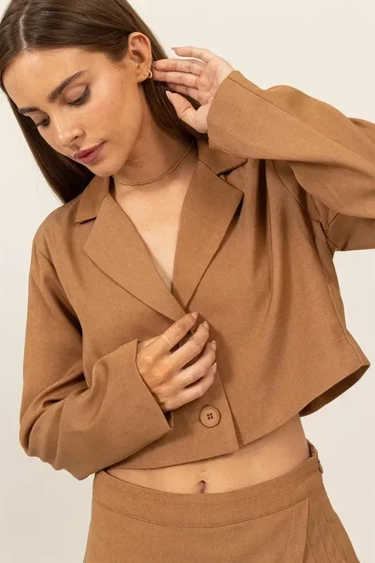 HYFVE Cropped Button-Down Blazer - DAVERRI FASHIONS