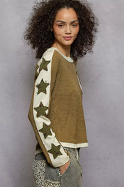 POL Round Neck Long Sleever T-Shirt with Star Patch | T-Shirts Daverri Fashions