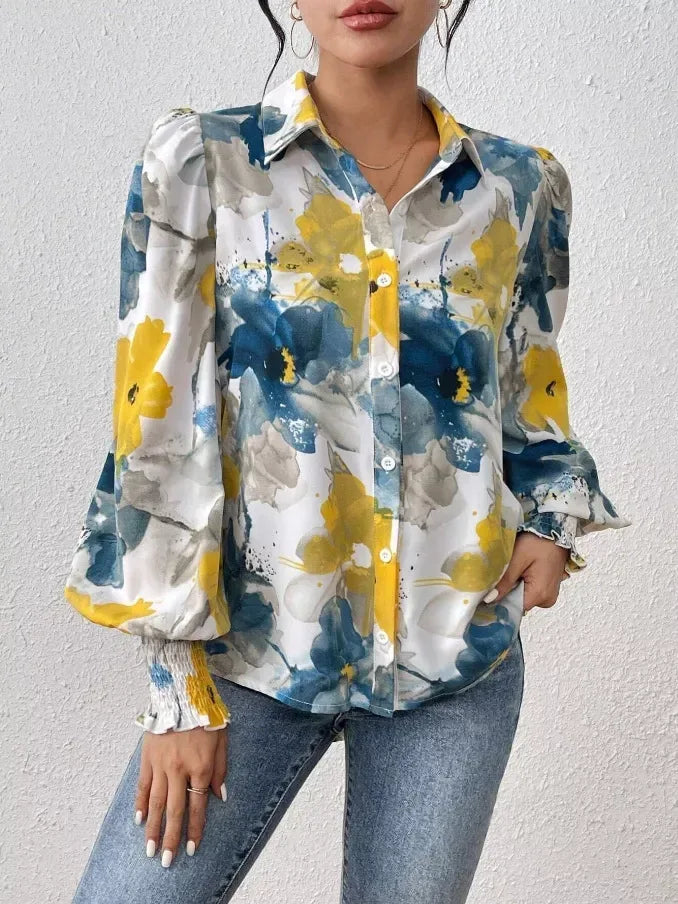 Daverri Fashions Floral Print Long Sleeve Shirt - DAVERRI FASHIONS