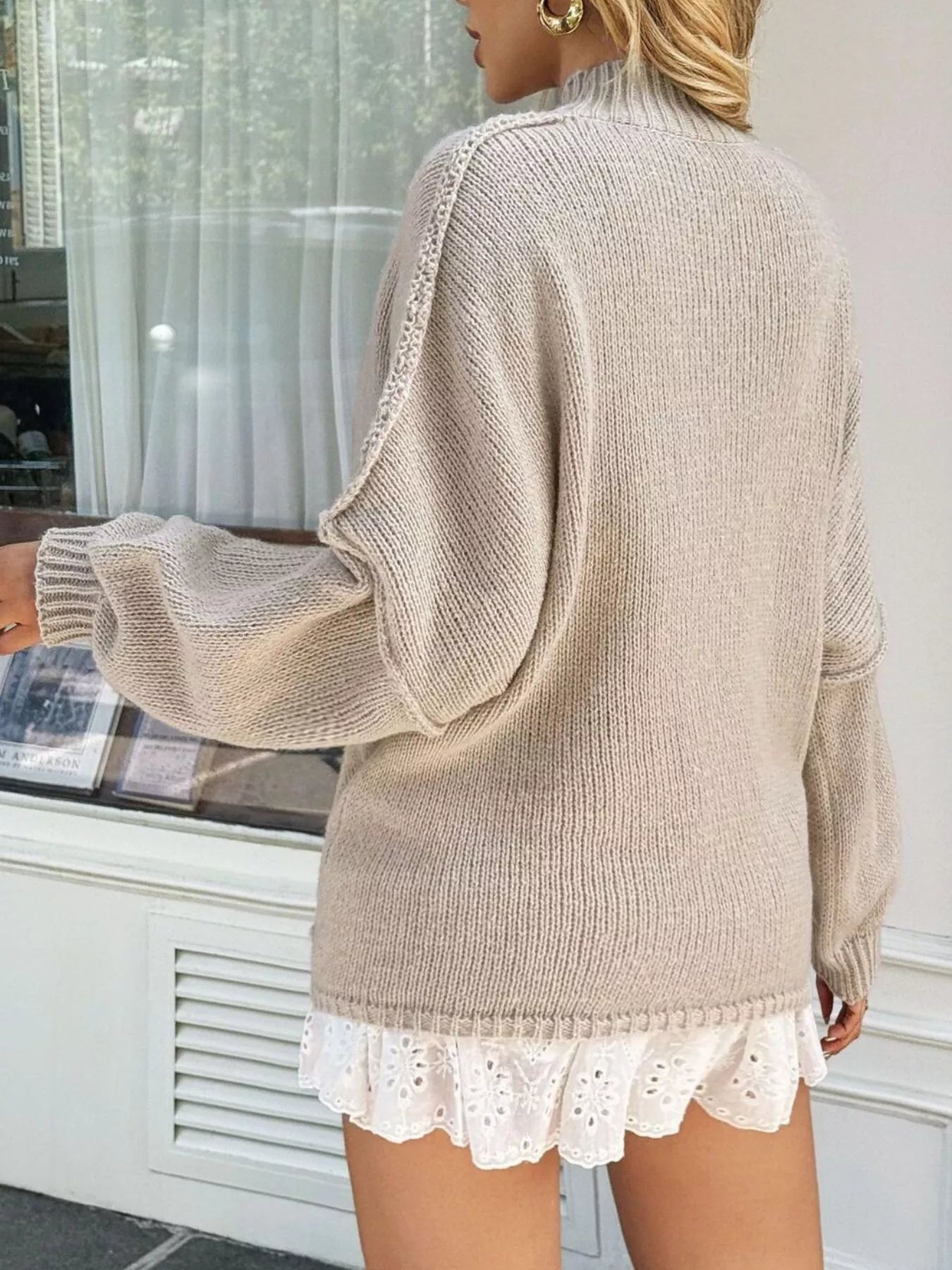 Mock Neck Drop Shoulder Sweater | Sweaters Daverri Fashions