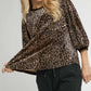 Umgee brown leopard-print velvet blouse with black trim